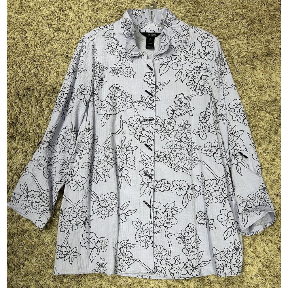 Ali Miles Womens Size M Purple Long Sleeve Floral Button Down Top (J7)
